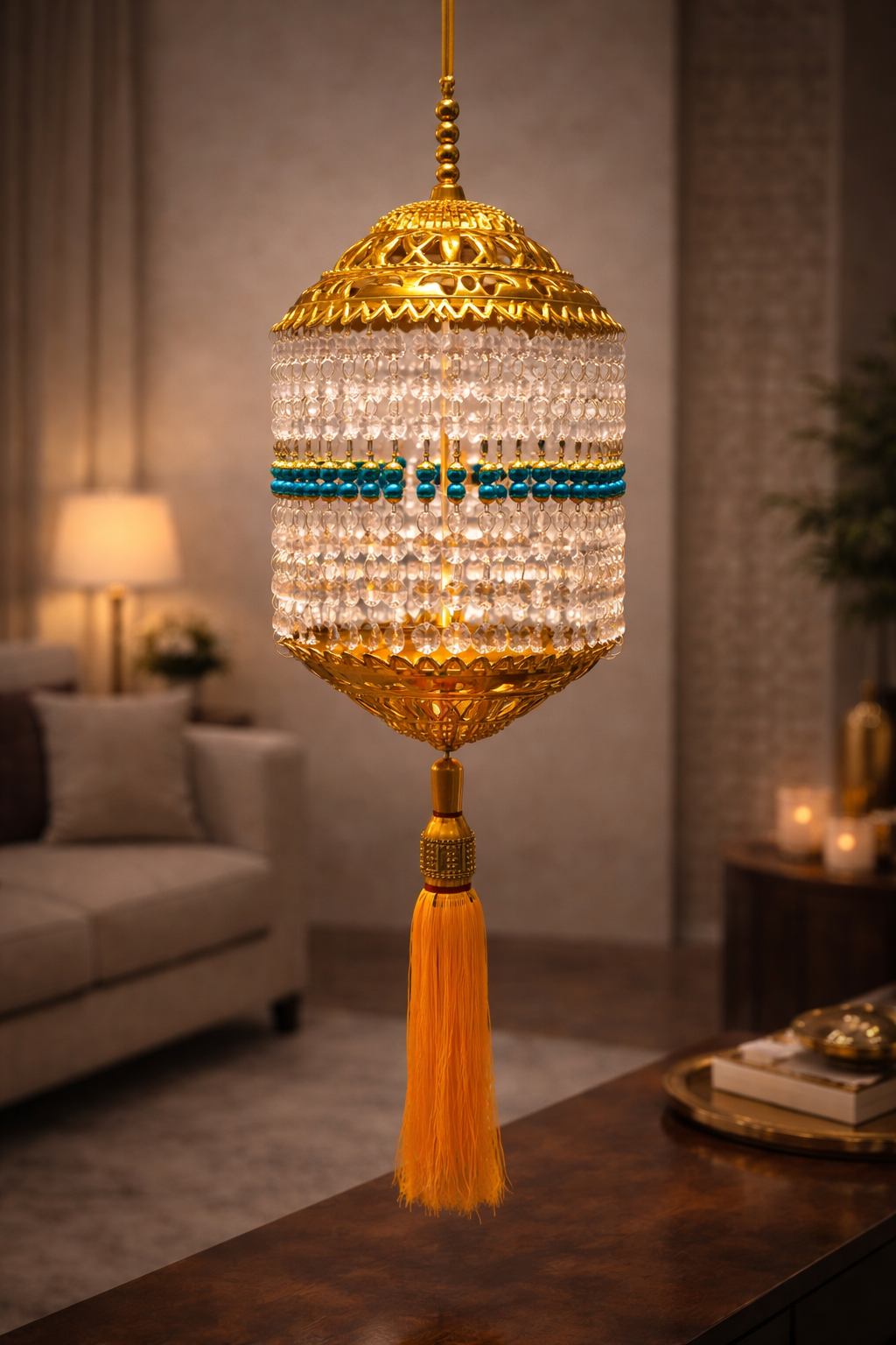 Turquoise Crystal Hanging Lamp